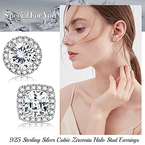 1-2 Pairs 925 Sterling Silver Mens Earrings Cubic Zirconia Halo Stud Earrings for Men 18K Gold Plated Heart/Round/Square Cut CZ Stud Earrings Set for Women Men