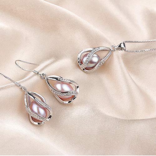 100% Natural Freshwater Pearl Jewelry Sets For Women Fashion 925 Sterling Silver Earrings&Pendant Wedding Jewelry