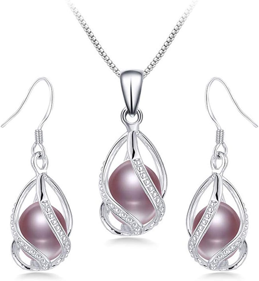 100% Natural Freshwater Pearl Jewelry Sets For Women Fashion 925 Sterling Silver Earrings&Pendant Wedding Jewelry