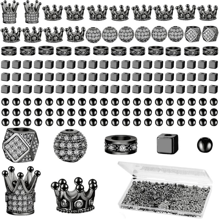 1034 Pieces King Crown Charm Rhinestone Bead Round Ball Zircon Bead Hexagon Big Hole Spacer Bead Diamond Cutting Cube Bead for DIY Chain Bracelet Jewelry Making (Black)