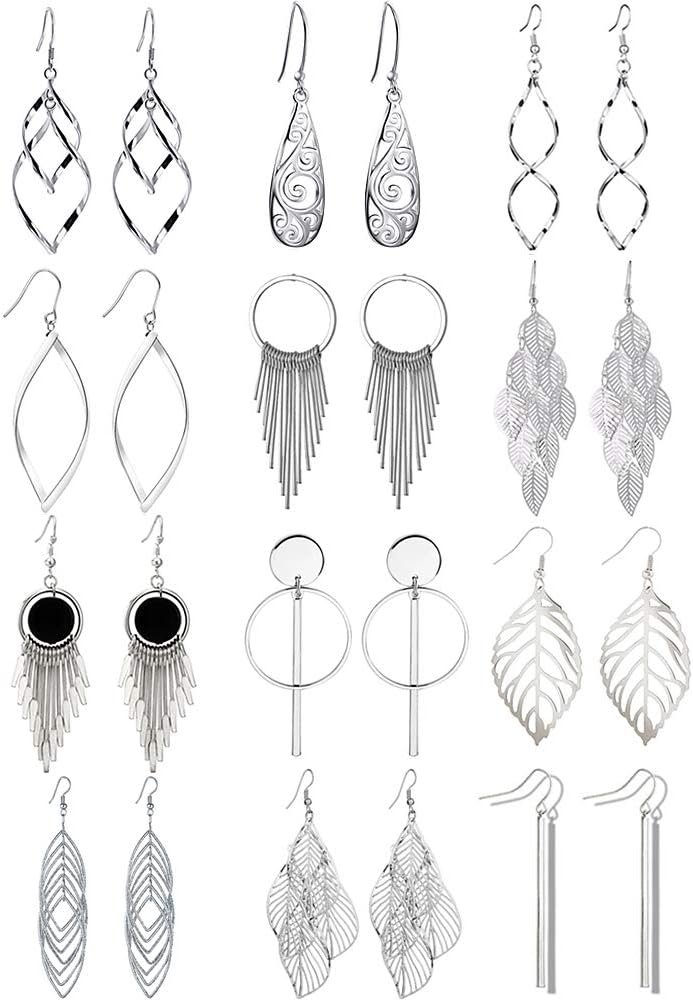 12 Pairs Drop Dangle Earrings boho Fashion Jewelry Vintage Statement Boho Bohemian Earrings Set for Women