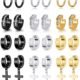 12 Pairs Stainless Steel Small Hoop Earrings Set Huggie Earrings CZ Inlaid Dangle Hinged Earrings Stud Earrings for Mens Women Silver Black Gold Tone