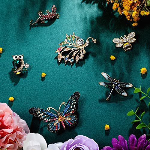 12 Pcs Women Brooches Bulk Set Rhinestone Crystal Vintage with Hummingbird Owl Elephant Peacock Bee Brooch Pin Animal Shape Butterfly Pins for Women Girls Christmas Gifts