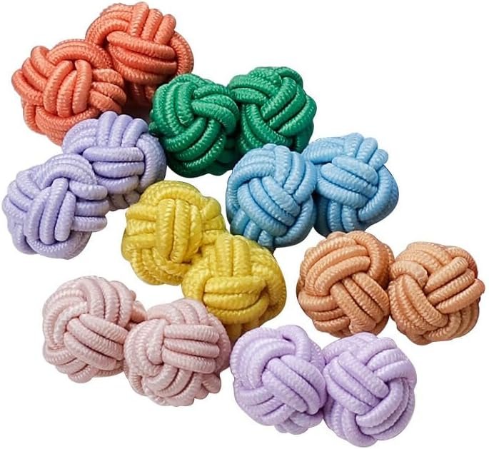 12 Pieces Silk Fabric Knot Twist Cuff Links for Men Women Knotted Elastic Rope Nylon Textile Fabric Studs Cuff Cuff Links 1 Nylon, multicoloured