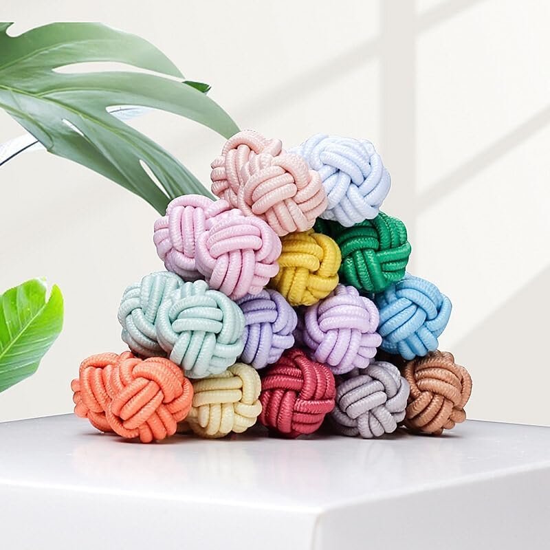 12 Pieces Silk Fabric Knot Twist Cuff Links for Men Women Knotted Elastic Rope Nylon Textile Fabric Studs Cuff Cuff Links 1 Nylon, multicoloured