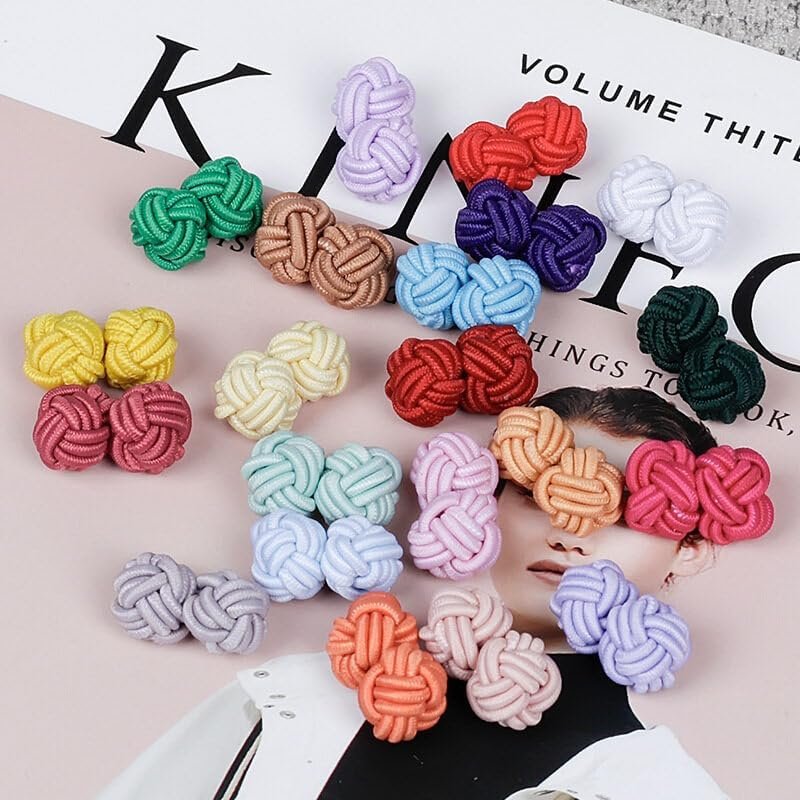 12 Pieces Silk Fabric Knot Twist Cuff Links for Men Women Knotted Elastic Rope Nylon Textile Fabric Studs Cuff Cuff Links 1 Nylon, multicoloured