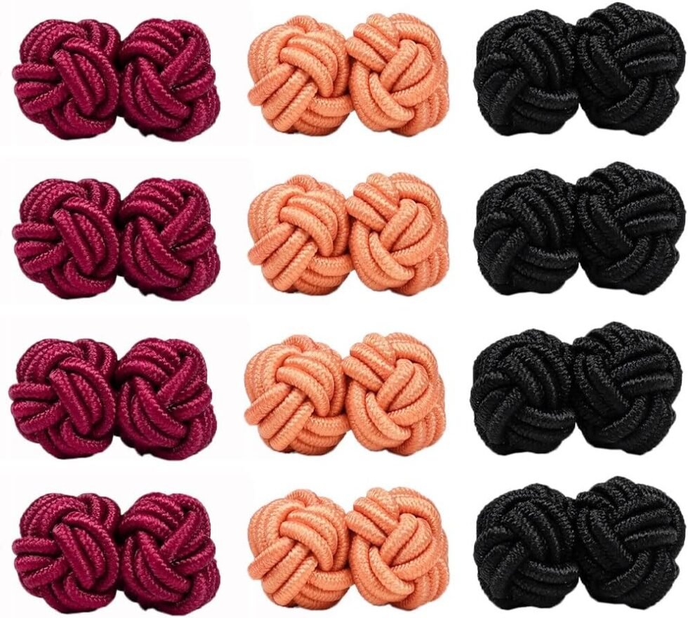 12 Pieces Silk Fabric Knot Twist Cuff Links for Men Women Knotted Elastic Rope Nylon Textile Fabric Studs Cuff Cuff Links 1 Nylon, multicoloured