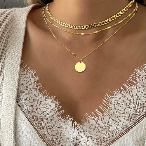 14K Gold Plated Layering Necklaces For Women Gold Necklace Set, Cuban Link, Snake Chain, Paperclip Layered Chains, Twisted Rope and Twisted Chain, Trendy Layering Necklace