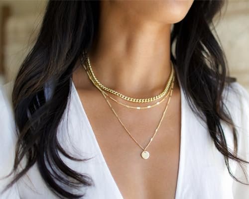 14K Gold Plated Layering Necklaces For Women Gold Necklace Set, Cuban Link, Snake Chain, Paperclip Layered Chains, Twisted Rope and Twisted Chain, Trendy Layering Necklace