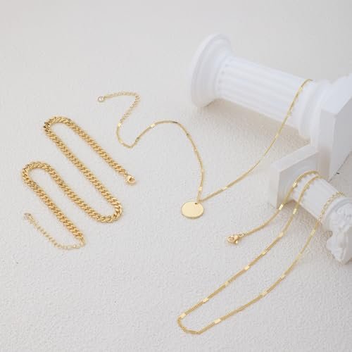 14K Gold Plated Layering Necklaces For Women Gold Necklace Set, Cuban Link, Snake Chain, Paperclip Layered Chains, Twisted Rope and Twisted Chain, Trendy Layering Necklace