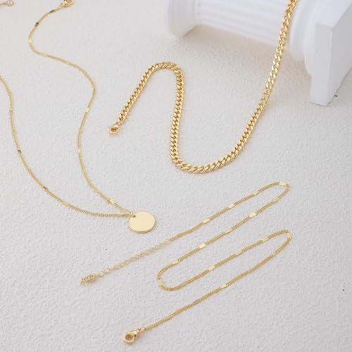 14K Gold Plated Layering Necklaces For Women Gold Necklace Set, Cuban Link, Snake Chain, Paperclip Layered Chains, Twisted Rope and Twisted Chain, Trendy Layering Necklace