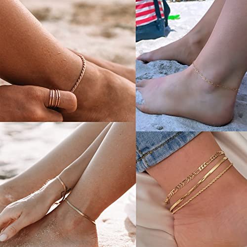 14K Gold/Sterling Silver Plated Anklet Bracelets for Women Waterproof Plus Size Cuban Link Chain Ankle Bracelet for Large Ankle 9-12inch