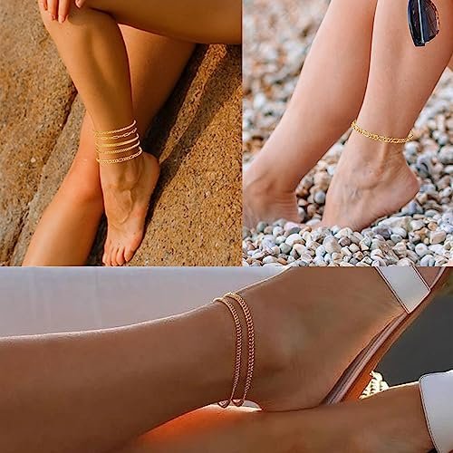 14K Gold/Sterling Silver Plated Anklet Bracelets for Women Waterproof Plus Size Cuban Link Chain Ankle Bracelet for Large Ankle 9-12inch