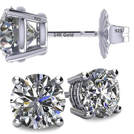 14K Solid Gold Post & Silver Simulated Diamond Stud Earrings-cubic zirconia earrings studs .30ct to 8.00ct