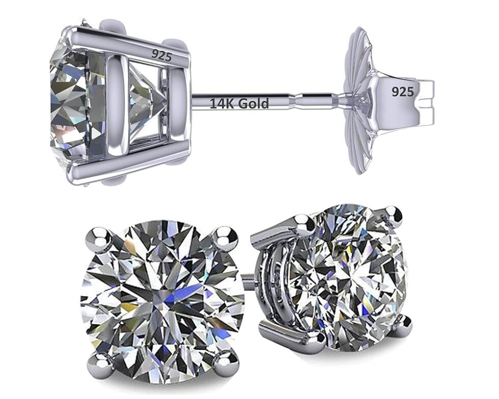 14K Solid Gold Post & Silver Simulated Diamond Stud Earrings-cubic zirconia earrings studs .30ct to 8.00ct