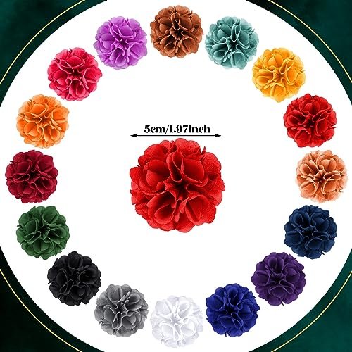 16 Pcs Lapel Flowers for Men Suits Flower Lapel Pins for Men Flower Brooch Pins Handmade Satin Boutonniere Pin