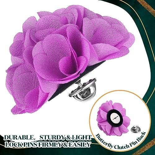 16 Pcs Lapel Flowers for Men Suits Flower Lapel Pins for Men Flower Brooch Pins Handmade Satin Boutonniere Pin