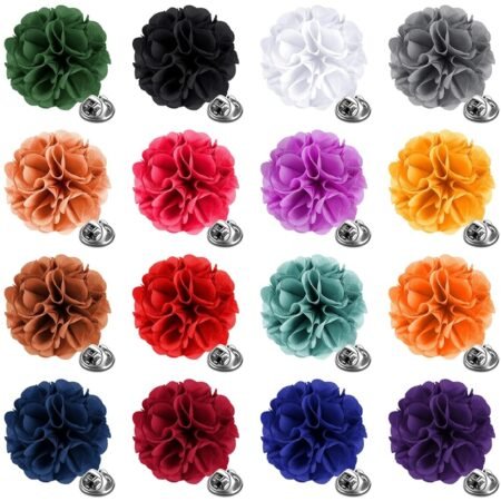 16 Pcs Lapel Flowers for Men Suits Flower Lapel Pins for Men Flower Brooch Pins Handmade Satin Boutonniere Pin