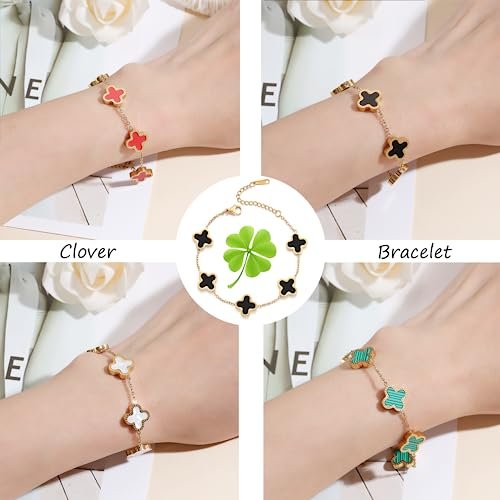 18K Gold Plated Clover Lucky Bracelet for Women White/Black/Red/Green Bracelets Cute Bracelets Jewelry Gifts Trendy for Women