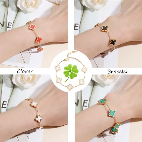 18K Gold Plated Clover Lucky Bracelet for Women White/Black/Red/Green Bracelets Cute Bracelets Jewelry Gifts Trendy for Women