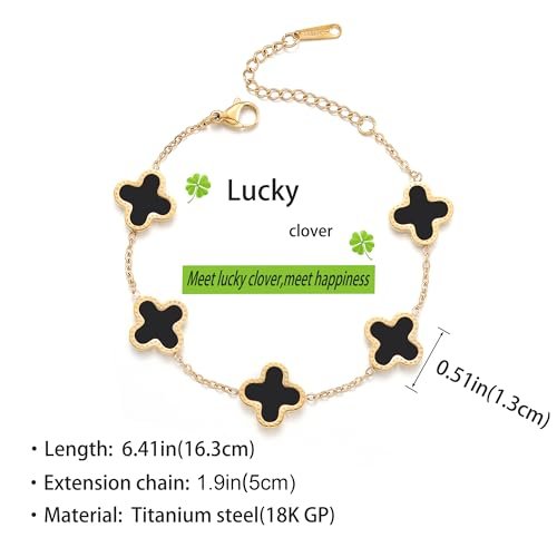 18K Gold Plated Clover Lucky Bracelet for Women White/Black/Red/Green Bracelets Cute Bracelets Jewelry Gifts Trendy for Women