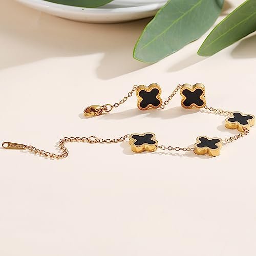 18K Gold Plated Clover Lucky Bracelet for Women White/Black/Red/Green Bracelets Cute Bracelets Jewelry Gifts Trendy for Women