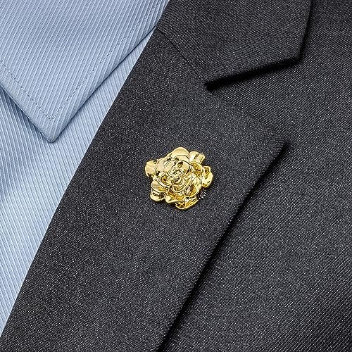 18K Gold Tone lapel Pins Brooch for Men Suit, Metal Flower Brooch Pins for Women, Mens Suit Accessories on Wedding Birthday Anniversary Father's Day.