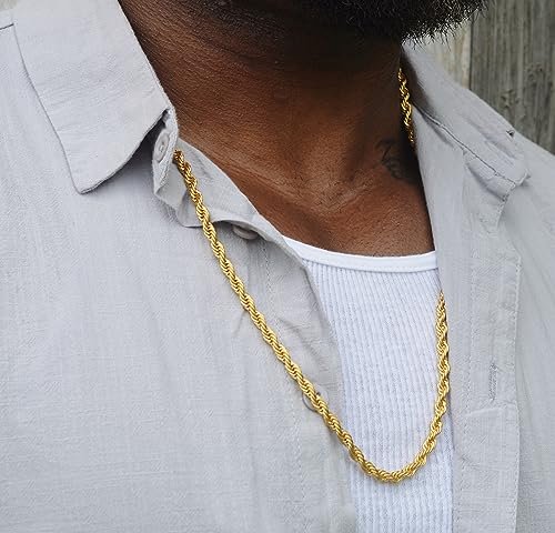 18k Real Gold Plated Rope Chain 1.5mm 2.5mm 5mm Stainless Steel Twist Chain Necklace for Men Women 16 Inches 36 Inches