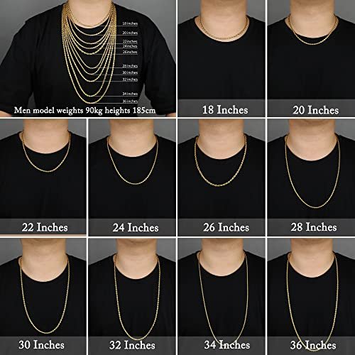 18k Real Gold Plated Rope Chain 1.5mm 2.5mm 5mm Stainless Steel Twist Chain Necklace for Men Women 16 Inches 36 Inches