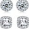 18K White Gold Plated Round Square Cubic Zirconia Simulated Diamond Halo Stud Earrings (2 Pairs)