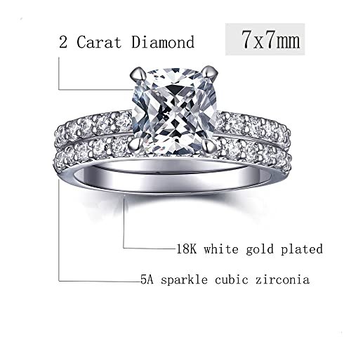 2 Carat Round 3PCS / 2PCS / 1PCS Engagement Ring for Women | Wedding Rings | Fake Diamond Ring | 18K White Gold Women's Band Ring Size 4-11