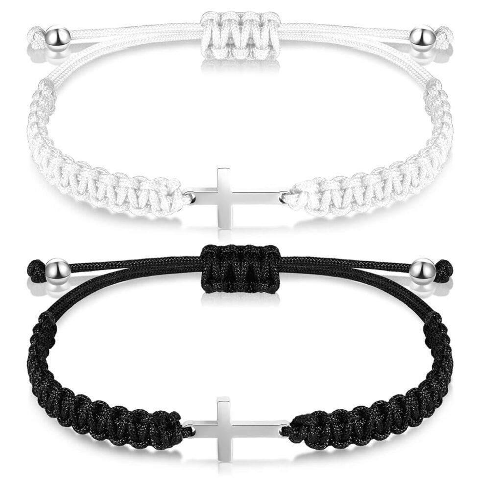 2 Pieces Friendship Cross Bracelet Black String Rope Braided Bracelet Cross Charm Adjustable Handmade Matching Couple Bracelets for Women Men Brother Kabbalah Strand Lucky BFF...