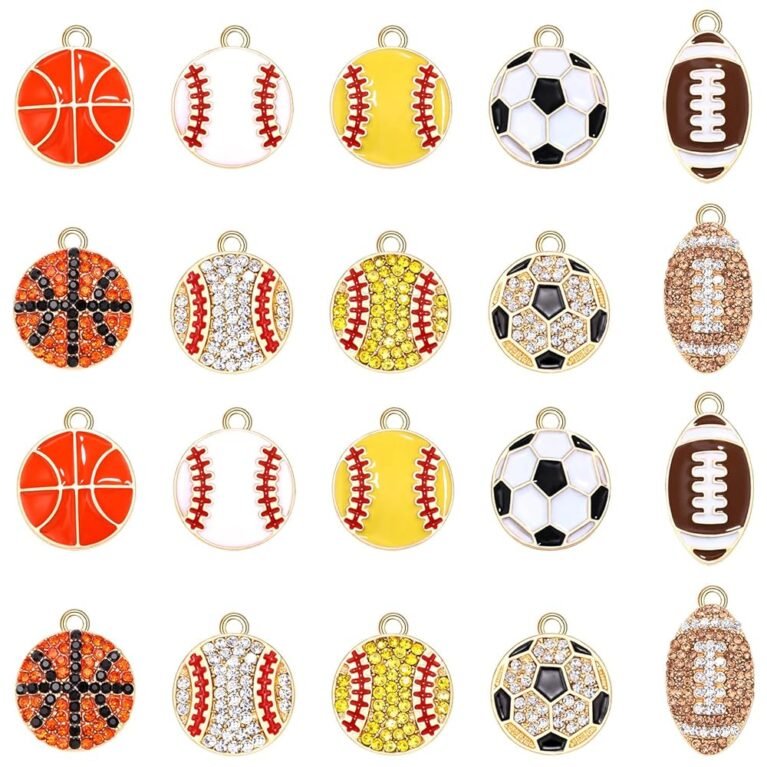 20PCS Sports Charms Enamel Basketball Baseball Pendant Charms for Jewelry Making Rhinestone Ball Game Softball Charms for Necklace Bracelet Earrings DIY Crafts