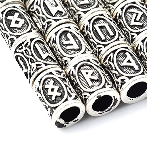 24 Pcs/Set Viking Norse Runes Hair Beard Beads Antique DIY Bracelet Jewelry Scandinavian Pendants with 1 Pcs Velvet Bag