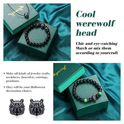 24 Pieces Wolf Head Charms Tibetan Animals Pendant Beads Hole Loose Bead Cubic Zirconia Spacer Connector Charm for Men Bracelet DIY Making Halloween (Black, Wolf Head)