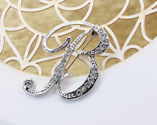 26 Letter Brooch Pins Small Silver Metal Rhinestone Crystal Initial A~Z Alphabet Brooch Lapel Pins for Men Women Girls Boys Birthday Christmas Wedding Gift