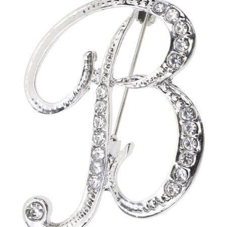 26 Letter Brooch Pins Small Silver Metal Rhinestone Crystal Initial A~Z Alphabet Brooch Lapel Pins for Men Women Girls Boys Birthday Christmas Wedding Gift