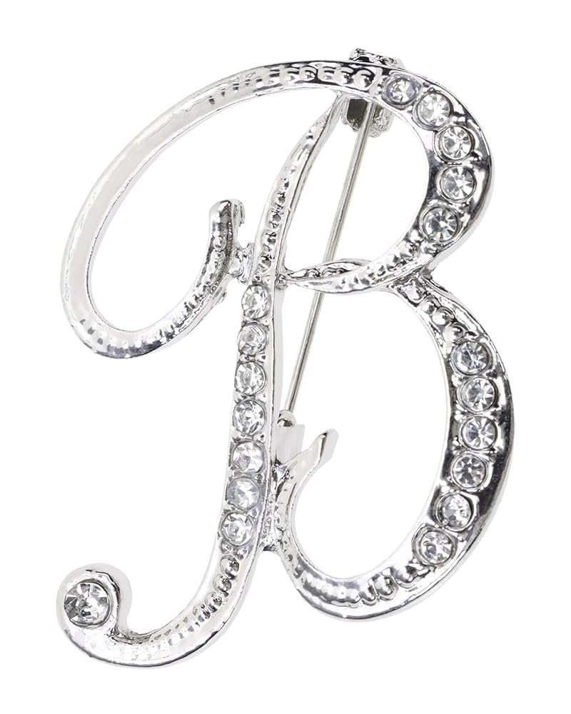 26 Letter Brooch Pins Small Silver Metal Rhinestone Crystal Initial A~Z Alphabet Brooch Lapel Pins for Men Women Girls Boys Birthday Christmas Wedding Gift