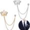 2PCS Men's Brooch Crown Hanging Chain Brooch Stone Detailing with Engraving Metal Crystal Brooch Suit Stud Lapel Pin Vintage Rhinestone Breastpin Wedding Brooch Pin, Gold and...