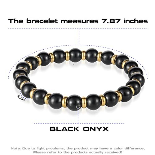 2Pcs Mens Jewelry Set Mens Necklace And Bracelet Set - Black Crystal Necklace for Men Black Onyx Bracelet And Necklace for Men - Black Beaded Bracelet Black And Gold Pendant...