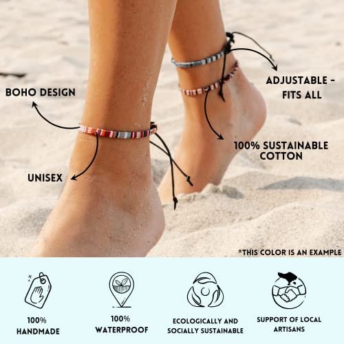 2x Boho Surfer Anklet Unisex - Ethno Ankle Bracelet Set of 2 Women & Men - Handmade Beach Jewelry & Festival Accessories - Waterproof & Adjustable - Thin String Rope Anklet...