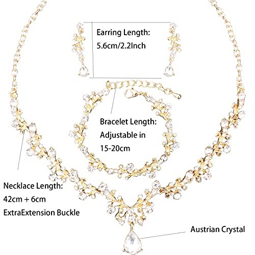 3Pcs Austrian Crystal Jewelry Set for Women, Necklace Dangle Earrings Link Bracelet Jewelry Set with Gold/Platinum/Gun Plated, Wedding Party Jewelry for Bridal Bridesmaid