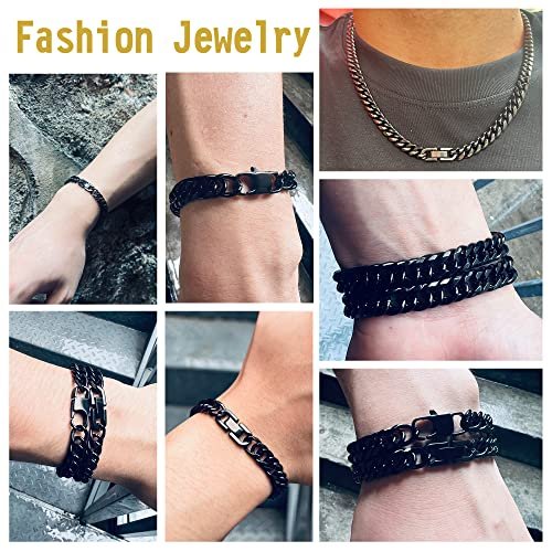 3PCS Cuban Link Bracelet Necklace, Black Sturdy 316L Stainless Steel Cuban Link Chain for Men Jewelry Set 8mm, 7/8/9 Inches