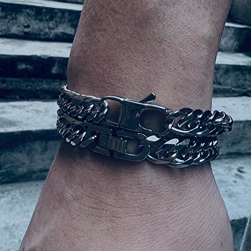 3PCS Cuban Link Bracelet Necklace, Sturdy 316L Stainless Steel Cuban Link Chain for Men Jewelry Set 8mm, 7/8/9 Inches