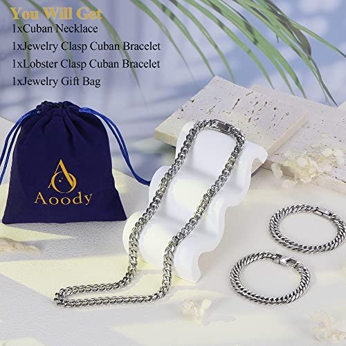 3PCS Cuban Link Bracelet Necklace, Sturdy 316L Stainless Steel Cuban Link Chain for Men Jewelry Set 8mm, 7/8/9 Inches