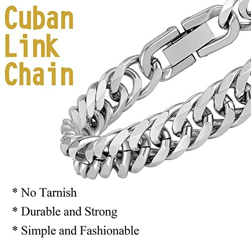 3PCS Cuban Link Figaro Bracelet Necklace, Silver Gold Black Sturdy 316L Stainless Steel Cuban Link Figaro Chain for Men Jewelry Set with Gift Message Card 8mm, 7/8/9 Inches