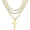 3Pcs Set Cross Necklace for Men, Mens Cross Necklace Cross Chain Layered Stainless Steel Rope Figaro Chains for Women Boys Gold Silver Black (20inch/22inch)