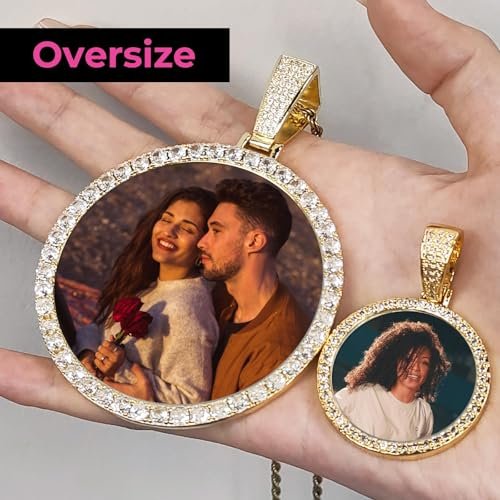 3UMeter Personalized Large Photo Necklace Custom Chain with Picture Pendant Necklace for Men Women Oversize Pendant Memorial Necklace with Picture Hip Hop Jewelry Personalized Gift