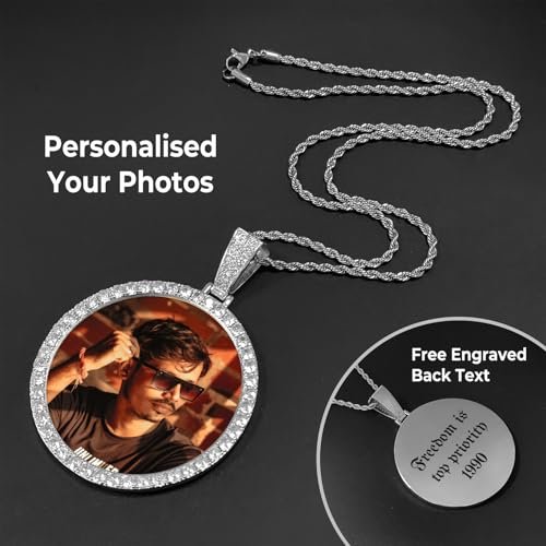 3UMeter Personalized Large Photo Necklace Custom Chain with Picture Pendant Necklace for Men Women Oversize Pendant Memorial Necklace with Picture Hip Hop Jewelry Personalized Gift