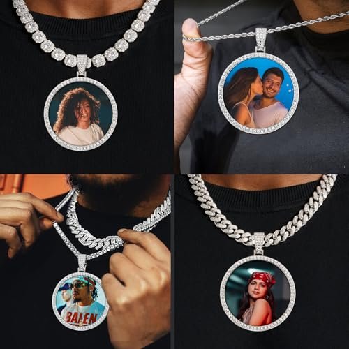 3UMeter Personalized Large Photo Necklace Custom Chain with Picture Pendant Necklace for Men Women Oversize Pendant Memorial Necklace with Picture Hip Hop Jewelry Personalized Gift